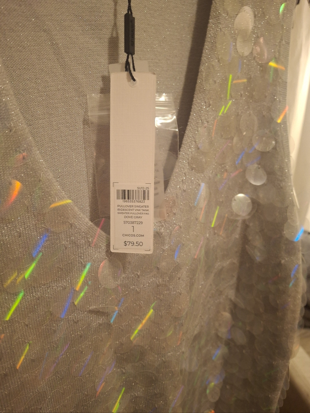 Chico's Metallic Sleeveless V-Neck Tank Top - Iridescent Sequins